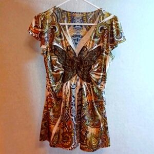 Y2K Fairy  Embroidery Butterfly Boho  Tie Dye   Blouse M